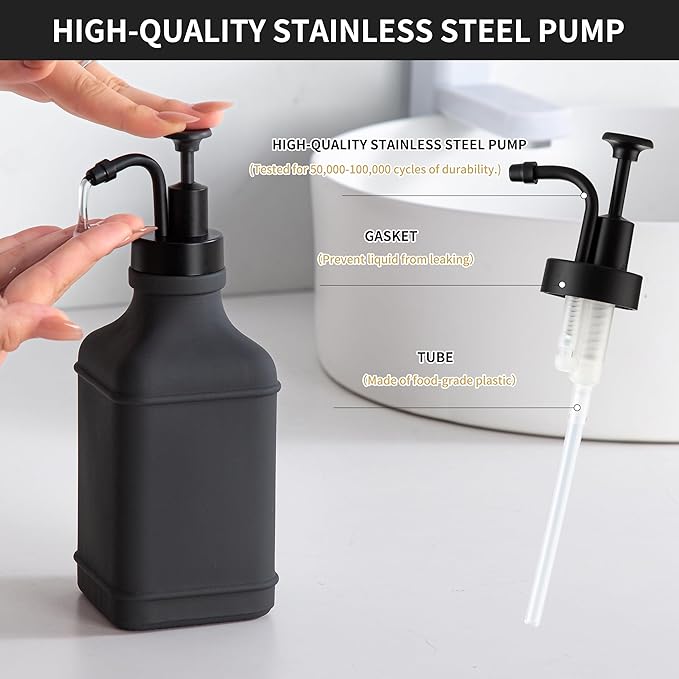 Enra Glass Soap Dispenser,17oz Gray Bathroom Soap Dispenser,Hand Liquid Soap Dispensers with Stainless Steel Pump for Bathroom,Kitchen(Dark Gray)