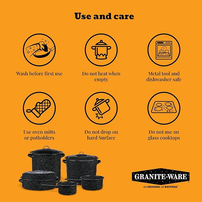 Granite Ware 15-Inch Covered Oval Roaster - Enamel Steel Basic Cookware, Nonstick & Chemical-Free, Dishwasher Safe - 10 Lb Capacity, Large Roasting Pan for Meats, Poultry, Vegetables (Speckled Black)