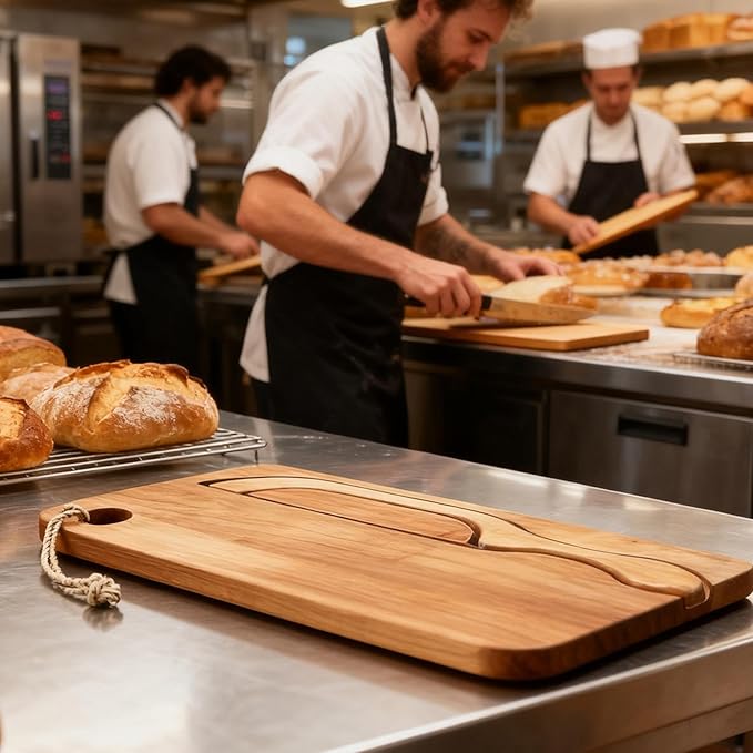 Bread Bow Set, Bread Bows Knife With Matching Crumb Tray, Bow Shaped Stainless Cutter, Wooden Breadboard Set, Sourdoughs Cutter, Left Right Handed Design, Ambidextrous For Baguettes Pastry Chefs