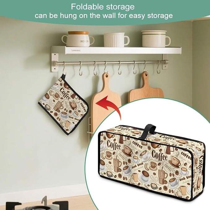 Vintage Coffee Print Slim Toaster Cover Foldable 2 Slice Long Slot 2 Slice Toaster Cover Water-Resistant Small Appliance Covers for Kitchen, Easy to Fold and Store