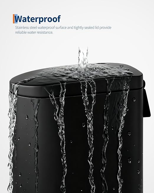 GarveeHome 2.6 Gallon Bathroom Trash Can, Space-Saving Slim Stainless Steel Step-On Garbage Bin with Soft Close Lid, Removable Inner Bucket for Bathroom & Bedroom, Black