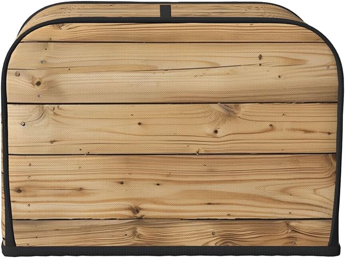 Brown Wood Texture Covers for 4 Slice Toasters,Cute Country Bread Machine Cover with Handle,Washable Stain Resistant Kitchen Small Appliance Cover Dining Decor