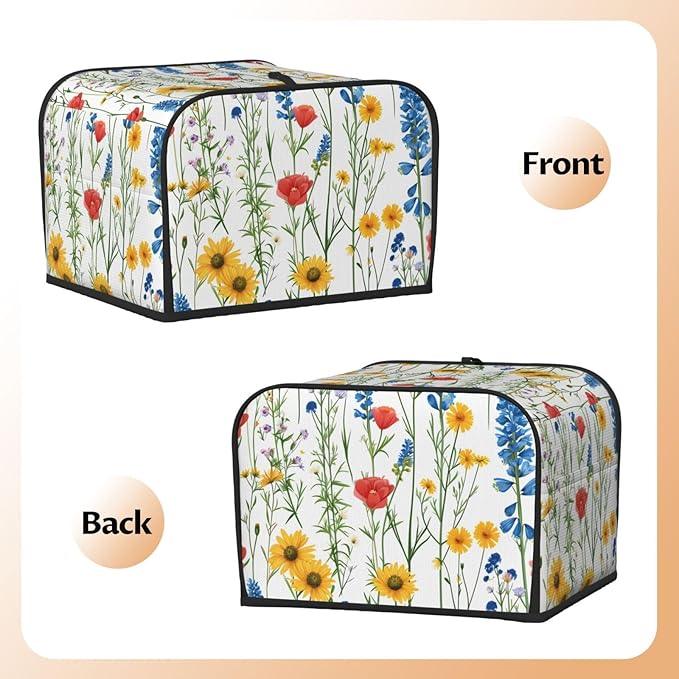 Summer Wildflower Covers for 4 Slice Toasters,Cute Country Bread Machine Cover with Handle,Washable Stain Resistant Kitchen Small Appliance Cover Dining Decor