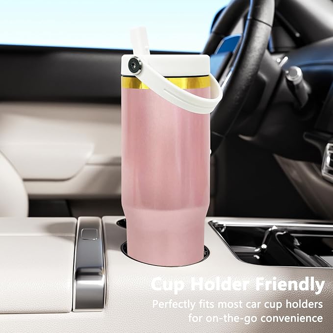 30 oz Tumbler Bulk with Handle and Straw, Vacuum Insulated Tumblers with Flip Straw and Top Handle, Leakproof Powder Coated Tumbler, Stainless Steel Travel Mug for Coffee (RoseGold, 8 Pack)