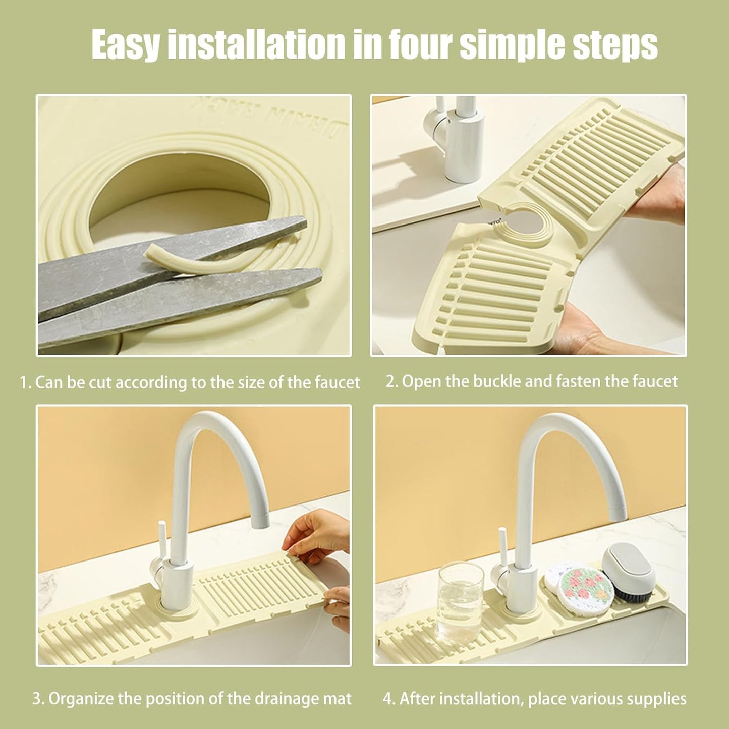 Faucet Mat for Kitchen Sink - 2024 Upgraded Premium Silicone Splash Guard with Fast Drying Properties - Protective Sink Tray Ideal for Stone Sinks in Kitchen & Bathroom (1, Beige)