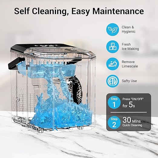 Portable Ice Maker Countertop with WiFi, 9 Cubes Ready in 6 Mins, 28lbs/Day, 2 Sizes of Bullet, Self-Cleaning Ice Machine with Ice Scoop and Basket Home Kitchen Office Bar Party