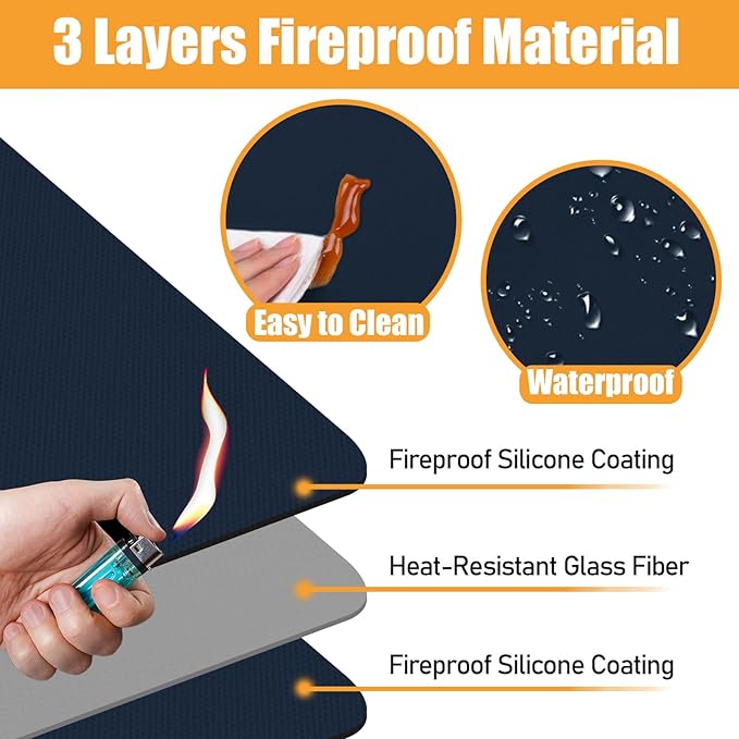 Heat Resistant Mats - 21x29.5in, Protect Quartz, Air Fryer Mat, Waterproof (Blue)