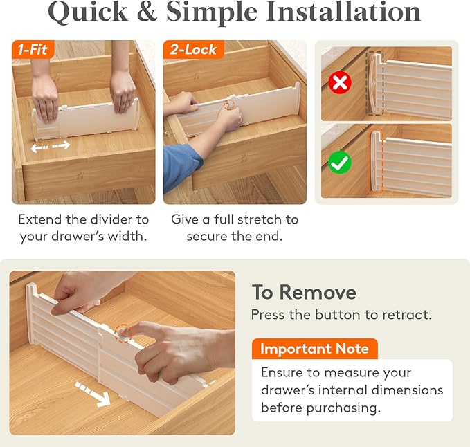 Lifewit 5" Tall 12 Pack Drawer Dividers, 30-47cm/11.5-18.5" Expandable Drawer Divider for Clothes, Adjustable Dresser Drawer Organizers, Drawers Separators for Dresser/Bathroom/Closet/Kitchen White