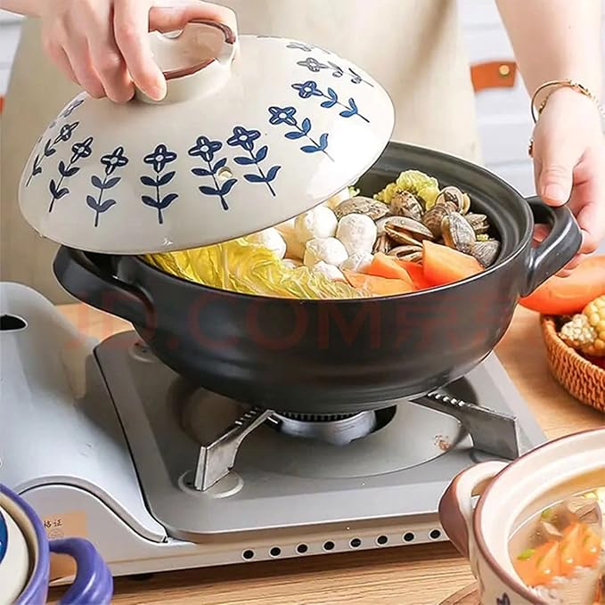 Ceramic Casserole, Japanese Clay Pot Donabe Stone Rice Pot With Lid, Earthen Pot Stockpot Ceramic Casserole Cooker Healthy Cookware Stove Pot Soup Hot Pot(Color:E)