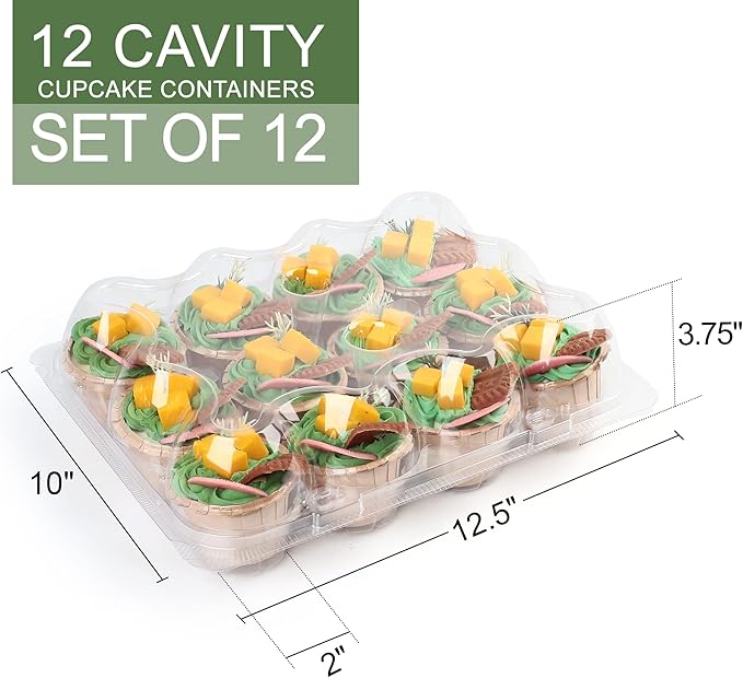 LotFancy (12 Count x 20 Sets) Cupcake Containers, Plastic Cupcake Boxes Holderd with 240 Liners, BPA Free, Disposable Cupcake Carrier Holder with Detachable Tall Dome Lid