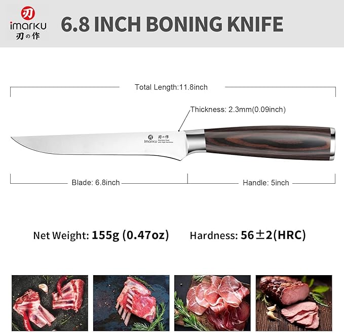 imarku Fillet Knife, German High Carbon Boning Knife, 6-Inch Stainless Steel Professional Grade Boning Fillet Knife for Fish, Pakkawood Handle for Meat and Poultry, Gifts for Men and Women