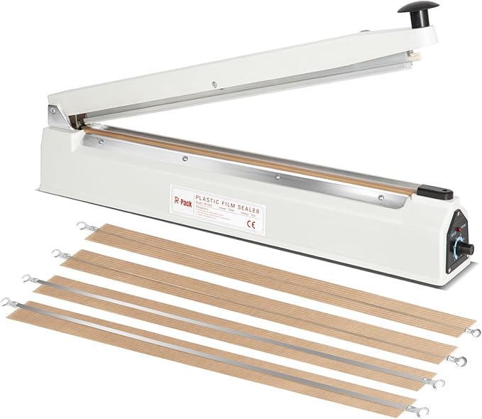 Impulse Heat Sealer with 20-Inch Sealing Bar: Heavy-Duty Bag Sealer with Extra Cutting Blade (White)