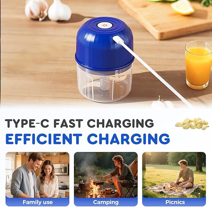 Electric Garlic Chopper, Mini Portable Veggie Chopper Garlic Grinder Onion Choppers, Wireless Electric Food Chopper Tool for Mashing Onion, Garlic, Chili, Ginger (Light Green + Blue)