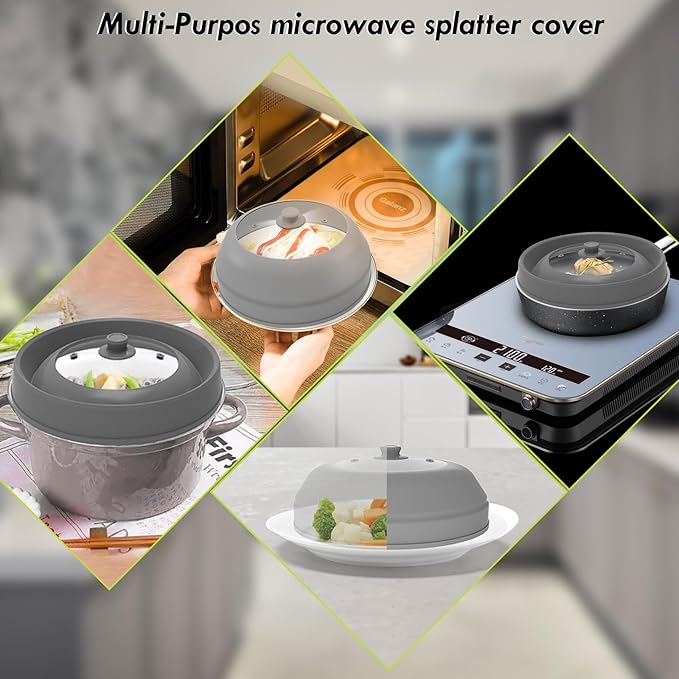 Microwave Splatter Cover for Food,10.5inch Glass Silicone Dish Plate Cover,Collapsible,Food Grade, Splash Guars with Silicone Grip Handle