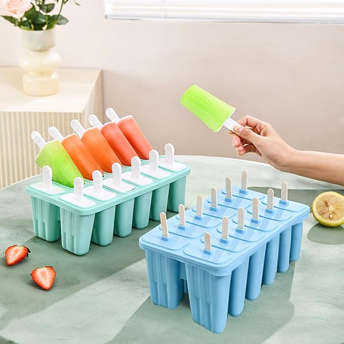 6 Silicone Popsicle Tube Molds Coloruful 12 Cavity Popsicle Molds with 50 Sticks Poosicle Maker Blue