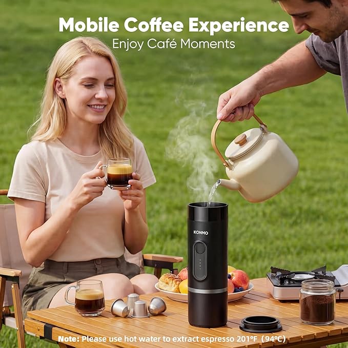 Portable Espresso Maker for Travel, Manual Espresso Machine Compatible with Capsules & Ground Coffee, 15 Bar Hand Pressure, Mini Coffee Maker for Camping Office