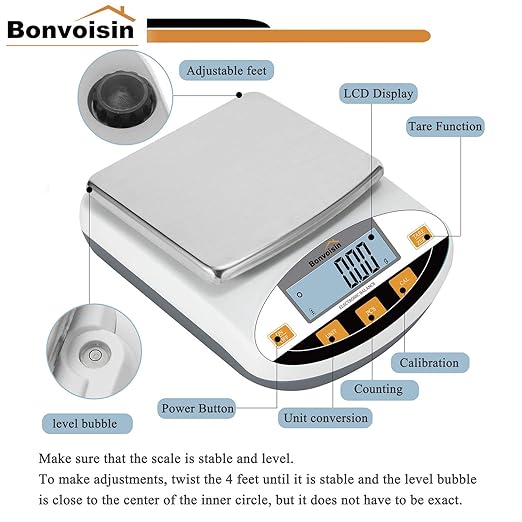 Bonvoisin Lab Scale 1000g x 0.01g Digital Precision Analytical Balance 10mg High Precision Electronic Balance Jewelry Scale Kitchen Scale Scientific Scale Laboratory Scale Balance (1000g x 0.01g)