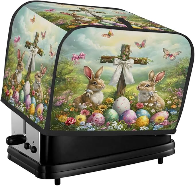 Happy Easter Eggs Rabbit Toaster Cover 4 Slice Dust and Fingerprint Protection Toaster Bread Maker Covers Washable Kitchen Small Appliance Covers for Kitchen Accessories Decor Bakeware Women Gift