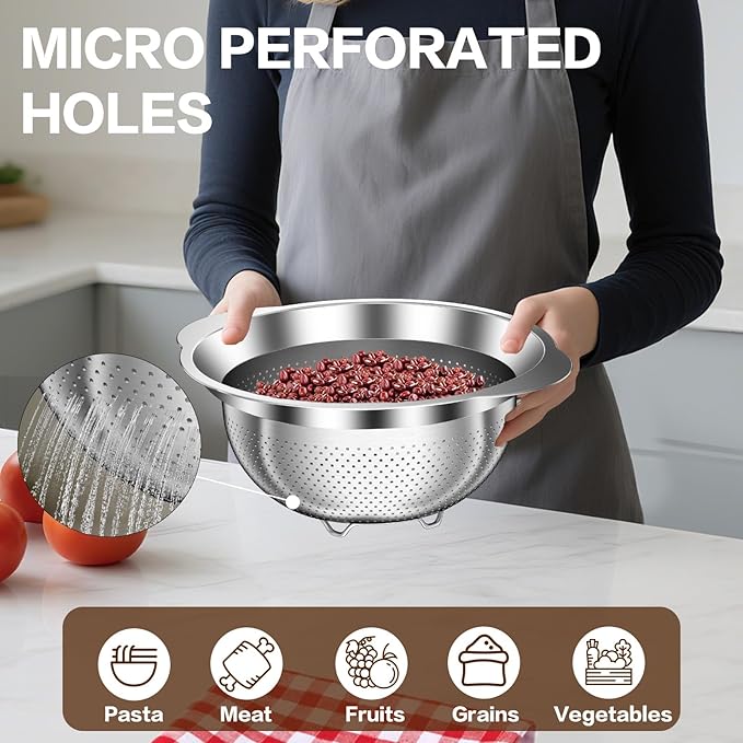 Stainless Steel Colander for Kitchen, 5 Quarts Stainless Steel Strainer, Pasta Strainer for Spaghetti Fruits Vegetables Cooking Food, Large Capacity with Handle Kitchen Food Strainer Basket - 1 Pack