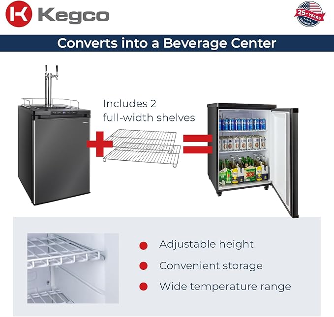 Kegco K309X-2 Keg Dispenser, 2 Faucet, Black Stainless Steel
