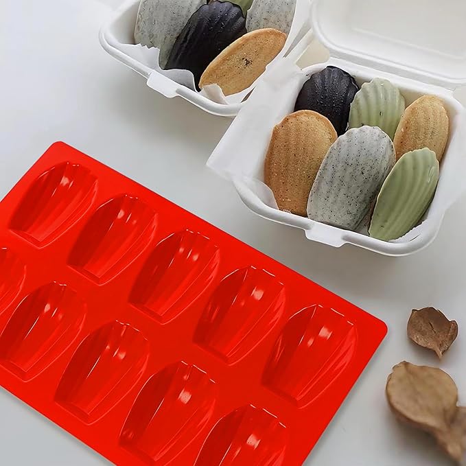 Madeleine Pans for Baking, Regular Size 10-Cavity Shell Shape Madeleine Mold Cake Pans, 3Pcs Silicone Madeleine Chocolate Cookies Trays for Baking(Regular(10-Cavity))