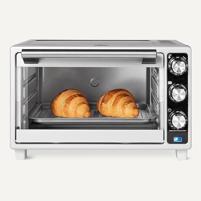 Amazon Basics 6-Slice 23-QT Toaster Oven with Built-In Air Fryer, 7-In-1 Cooking Options, 60-Min Timer & Adjustable Temperature (200°F - 450°F), With Accessories, 1500W, Stainless Steel, Silver/Gray