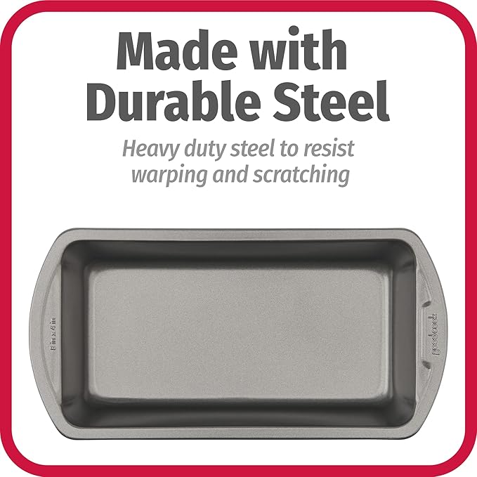 GoodCook Nonstick Loaf Pan 8 x 4-Inch Heavy-Duty Steel Bakeware with Easy-Clean Non-Stick Coating, Oven & Dishwasher Safe Pan for Meatloaf Breads Lasagnas Casseroles & More, Set of 2, Gray