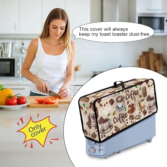 Coffee Toaster Cover 2 Slice Beige Cover for 2 Slice Slim Toaster, Easy to Fold and Carry Water-Resistant Dust Covers for Kitchen Appliances, Machine Washable