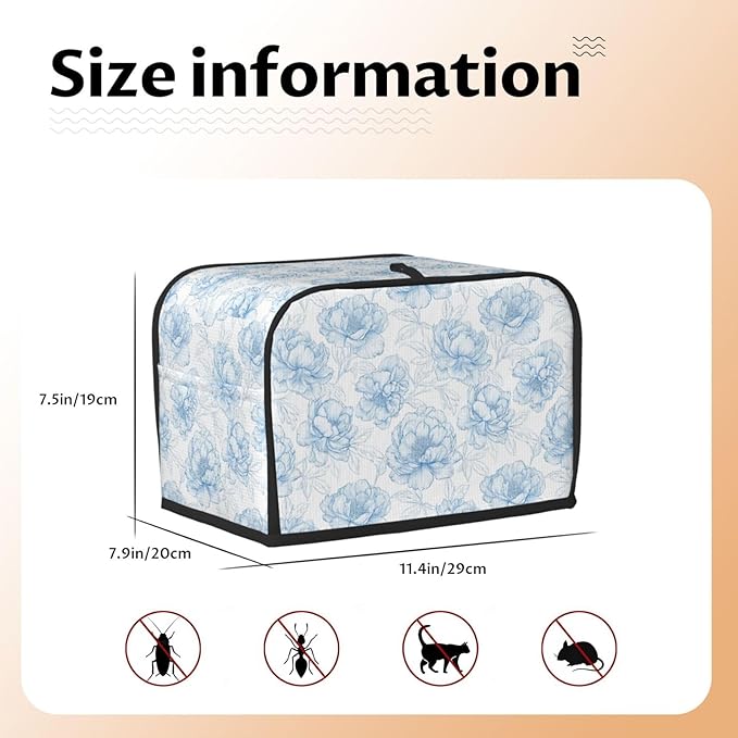 Toaster Cover 2 Slice Flower Pastel Blue Floral Kitchen Small Appliance Covers with Pockets Dust and Fingerprint Protection