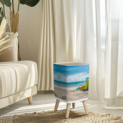 Small Trash Can with Lid Beach Toys Sand Wastebasket with Press Cover Dog Proof Garbage Can Waste Bin for Kitchen Bathroom Nursery 2.6 Gallon