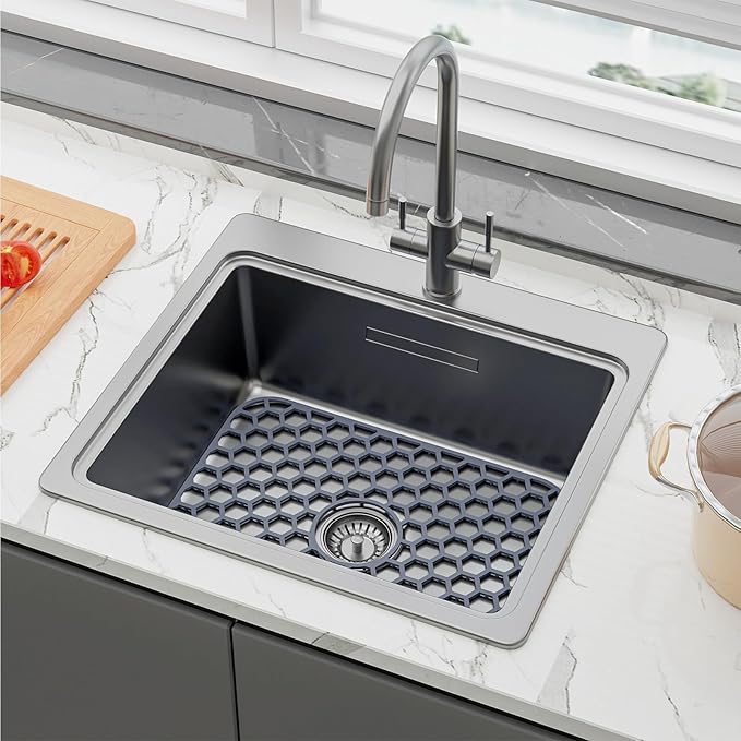 Bestjing Silicone Sink Protectors for Kitchen Sink with Center Drain - 16.2"x12.5" Kitchen Accessory, Non-Slip Heat Resistant Sink Mat for Bottom of Farmhouse Porcelain Stainless Steel Sink