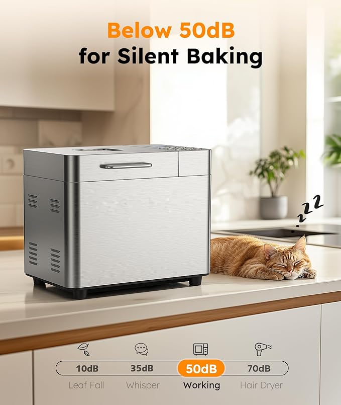 2LB Bread Maker Machine, OSIPOTO 17 in 1 Automatic Stainless Steel Bread Machine, Non-stick, Beginner-Friendly Controls, 15 Hour Timer, Easy to Clean Low Noise, High Success Rate for Homemade Bread