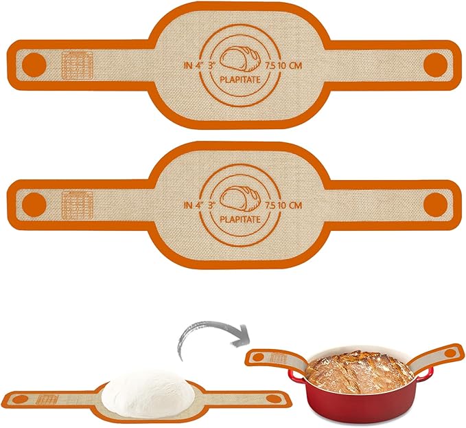 PLAPITATE Silicone Bread Sling Dutch Oven Liner, Non-Stick & Easy Clean Reusable Oval Silicone Bread Sling Baking Mat, Easy to Transfer Sourdough Bread - 2 Orange Set