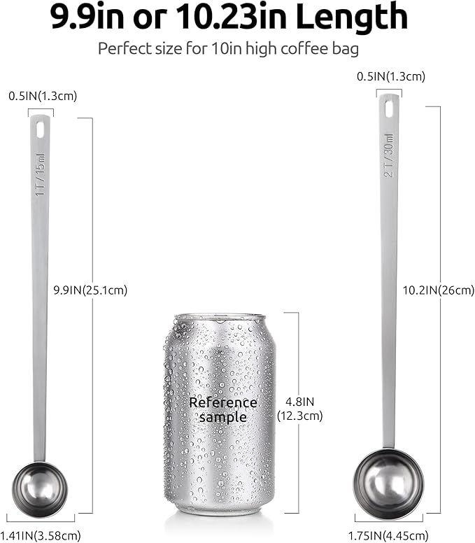 U-Taste 600ºF Heat Resistant BPA Free Silicone Spatula Set of 4 (Colorful), and 18/8 Stainless Steel 10in Extra Long Coffee Scoop Set of 2, 1&2Tbsp(15&30ml)