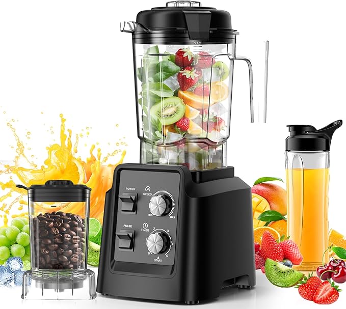 Blender with Self-Cleaning & Dry Grinder - 1400W Professional Blender for Smoothies and Ice Crushing, Dishwasher Safe 68oz Jar, Includes 27oz Mill for Spices & Coffee, Black