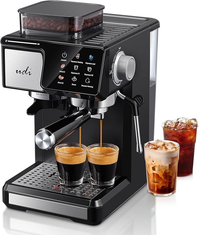 UDI 20Bar Espresso Machine with 20 Grind Settings - Touchscreen Control, Auto Grind (Single/Double Cup), Steam & Self-Cleaning, Quick Brew Café-Quality Coffee Maker for Home