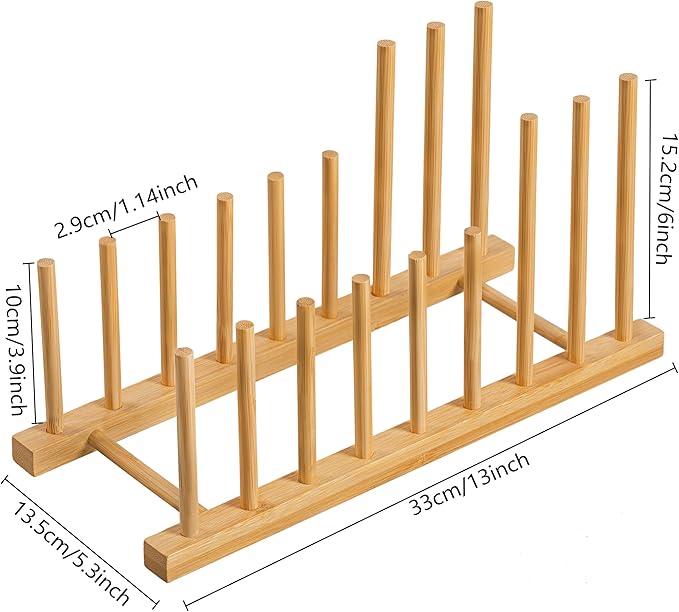 HBlife 2pcs Heighten and Widen Bamboo Dish Drying Rack Plate Bowl Cup Book Pot Lid Cutting Board Stand Drainer Storage Holder Organizer for Kitchen Cabinet