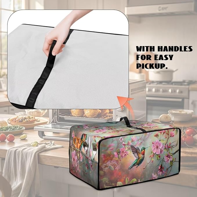 Air Fryer Toaster Oven Dust Cover Protective Microwave Oven Cover Small Appliance Protector Decorations Kitchen Accessories, M, Hummingbird Pink Flower