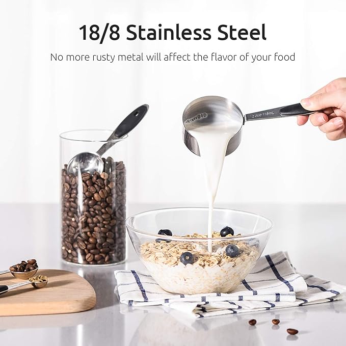 U-Taste 18/8 Stainless Steel Measuring Cups and Spoons Set of 10 and Stainless Steel Offset Icing Spatula Set (Black)