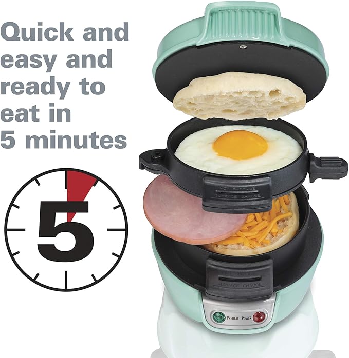 Hamilton Beach Breakfast Sandwich Maker with Egg Cooker Ring, Customize Ingredients & Breakfast Sandwich Maker with Egg Cooker Ring, Customize Ingredients