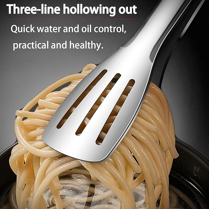 Stainless Steel Kitchen Tong Set - Anti-Slip Heat-Resistant Grip, Widened 3-Line Slotted Heads for Easy Clamping (Steaks, BBQ, Pasta, Salads), Easy Clean for Versatile Use Set of 3-9", Silver