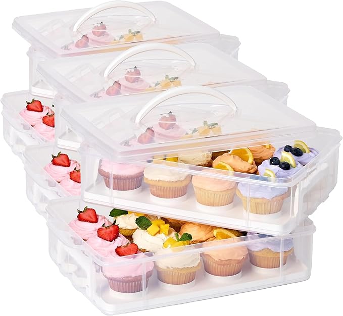 Snapware (2-Layer, 24 Cupcakes Plastic Detachable Cupcake Carrier Storage Container With Lid and Handle, Freezer Dishwasher Microwave Safe (Pack of 3)