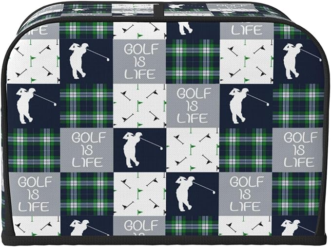 Golf Navy Patchwork Covers for Toasters 4 Slice,Cute Funny Bread Machine Cover with Handle,Washable Stain Resistant Kitchen Small Appliance Cover Dining Decor
