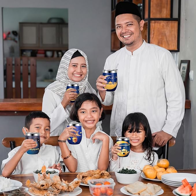 Sliner 8 Pcs Ramadan Mubarak Gifts Islamic Eid Tumbler with Lid 12oz Stainless Steel Muslim Gifts Mug Tumbler Double Insulated Coffee Cup Travel Mug for Muslim Islam Festival Holiday Favors