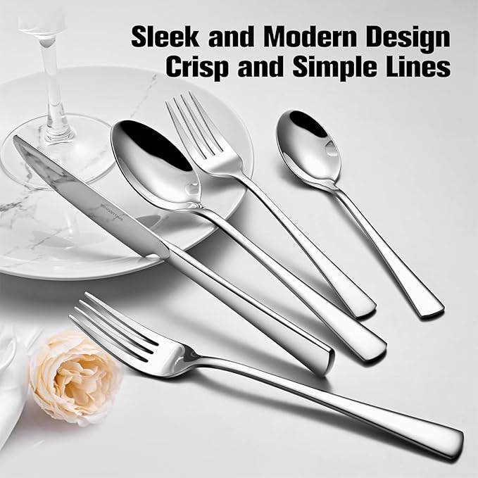 KINGSTONE Silverware Set for 12, 60-Piece Forged 18/10 Stainless Steel Flatware Set, Mirror Finish Cutlery Set Dishwasher Safe for Home, Restaurant, Wedding, Party, Gift
