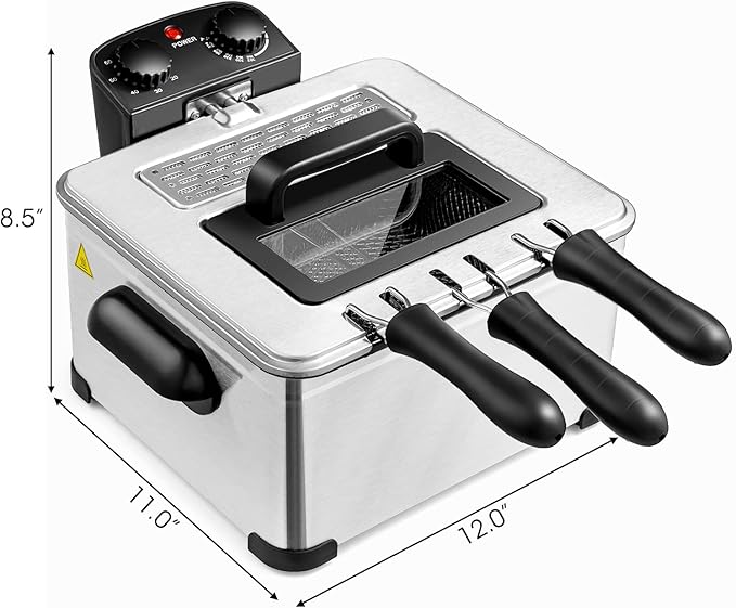 Giantex 1700W Electric Deep Fryer with 3 Baskets, 5.3QT/21-Cup Frier Cookers Home Fryer, Large Oil Container, Lid with View Window, Adjustable Temperature and Timer, Family Kitchen Restaurant Use