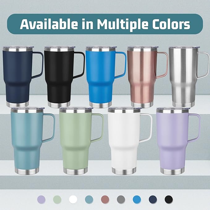 20 oz Tumbler with Handle Stainless Steel Insulated Coffee Mug Tumbler with Lid and Straw Double Wall Vacuum Insulated Coffee Mug Leak Proof Travel Mug Tumbler for Hot and Cold Drink (Mix Color-3)