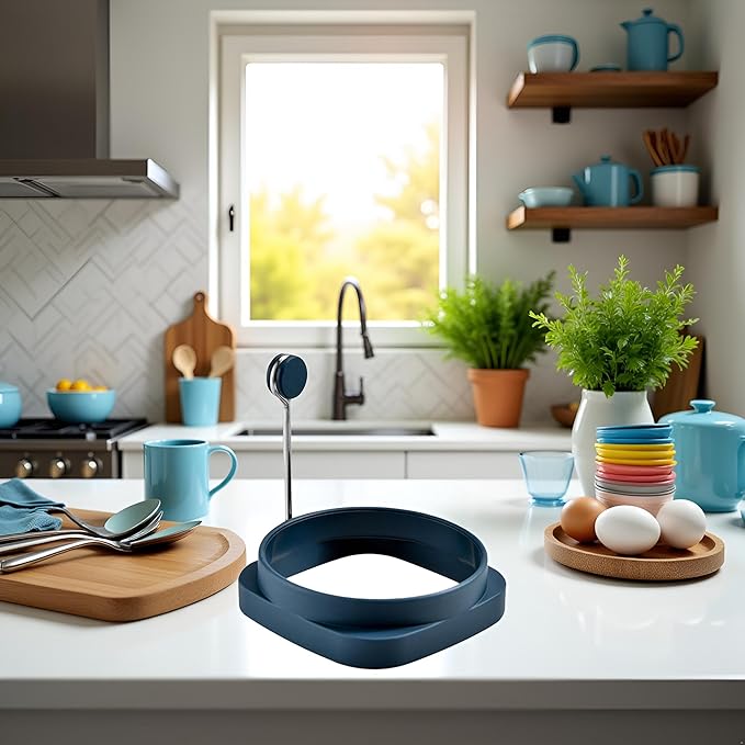 Blue Fried Egg High Temperature Resistance Flexible Food Grade Double-sided Square Round Egg Fryer Mould Egg Rings for Home Fried Egg Ring Egg Poachers Specialty Cookware Kitchen and Dining