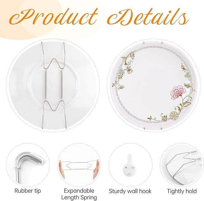 3 Pack Plate Hangers for The Wall, Suitable for 6-8 inch Art Plate, Stainless Steel Invisible Heavy Duty Wire Plate Holder with Wall Hooks, Plate Hangers for Displaying Plates, Platter, Dish, Silver