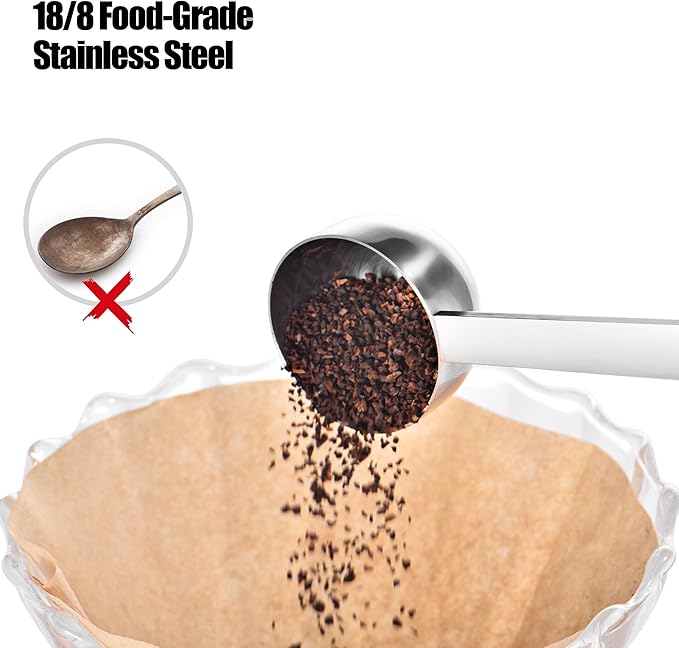 18/8 Stainless Steel Coffee Scoop, Doosu Food-Grade Metal Measuring Spoon with 6.9in Long Handle, Tablespoon Scooper for Coffee Beans, Ground Coffee, Espresso, Protein Powders, Tea, Sugar (1 Tbsp)